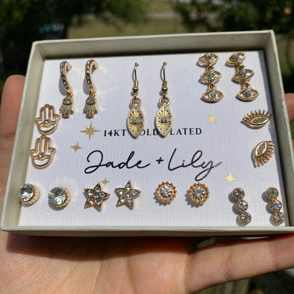 14 Kt Gold Plated Jade  Lily Earrings